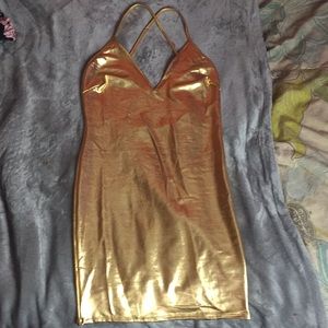 Gold Foil Halter Dress